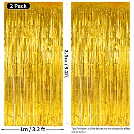 SUNBEAUTY Tinsel Curtain Gold - Tinsel Curtains Gold Foils Fringe Party Decoration Background for Unicorn Mermaid Fairy Princess Birthday School Child School New Year Party 1m x 2m Pack of 2