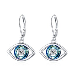 Evil Eye Earrings 925 Sterling Silver Blue Crystal Evil Eye Leverback Drop Earrings Turkish Eye Earrings Protection Jewelry Gifts for Women Birthday
