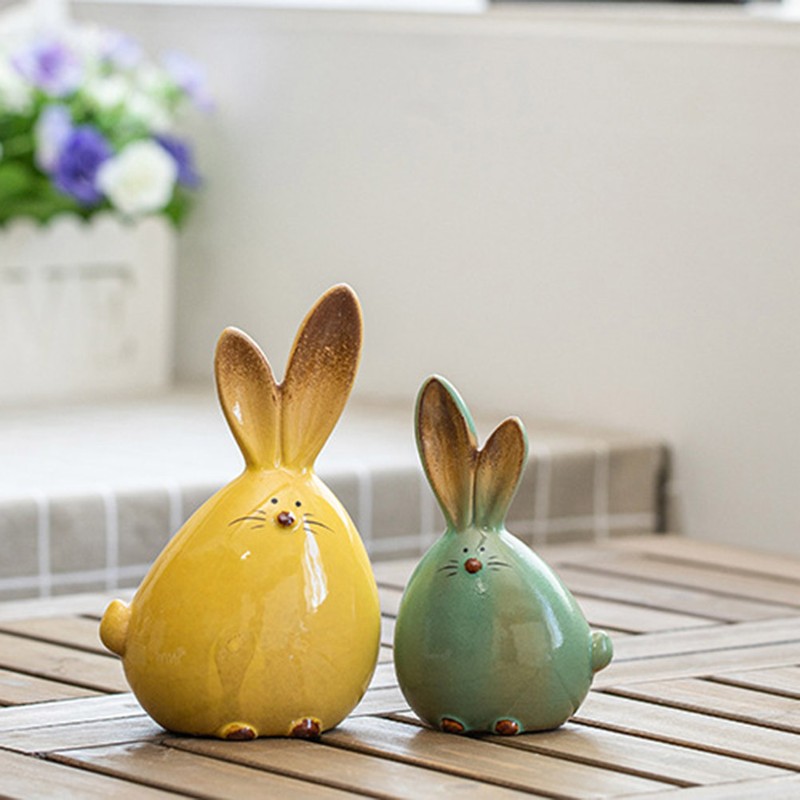 Ceramic Rabbit Figurines Easter Long Ear Bunny Ornament Desktop Animal