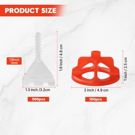 DGSL Tile Leveling System 1/8", 300 Pcs Tile Spacers and 100 Pcs Red Cap, Tile Spacers Leveling System for Professional Ceramic Tile and Stone Installation, Precision Gap Control