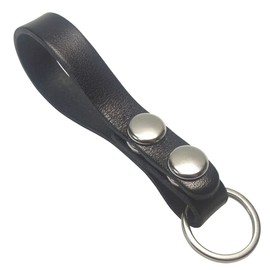 Highstyle 2 Button Tochigi Leather Base Grade Slim Design Belt Loop Key Chain, silver color/black