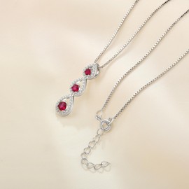 FATACI Women Pendant Necklace,925 Sterling Silver 3 July Ruby Birthstone Infinity Teardrop Necklace with 5A Cubic Zirconia for Her Mom Mother Wife Jewelry Gifts