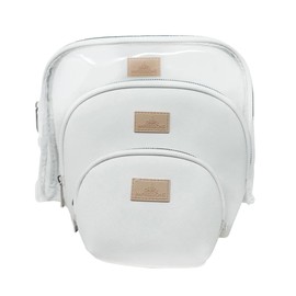Impressions Vanity Havana Arch 3 pieces Zippered Travel Makeup Bag Set, Waterproof Faux Leather Traveling Cosmetic Pouches, and Large Clear Toiletry Bag for Women (White)