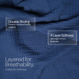 Salt Earth 100% Cotton Muslin Throw Blanket Gauze Blanket 55"X75" Twin, 4 Layered for Couch, Bed, Living Room, Home, Lightweight & All Season Blankets & Throws, Easy wash, Skin Friendly (Navy Blue)