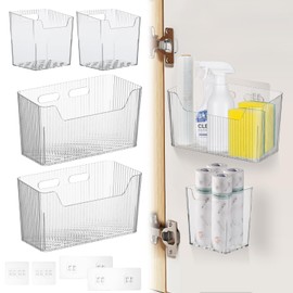 4 PCS Adhesive Cabinet Door Organizer, 2 Size Wall Mounted Inside Cabinet Storage Caddy, Under Sink Door Storage Shelf for Kitchen Bathroom Office