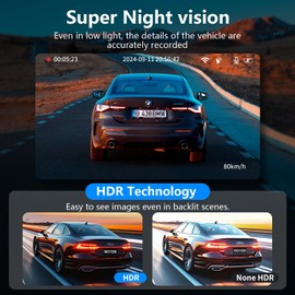 4K Dash Cam Front and Rear, 30FPS Dash Camera for Cars with UHD 2160P Night Vision, 3'' IPS Screen Dual Dashcam Built-in WiFi with GPS, App Control, 24H Parking Mode, G-Sensor