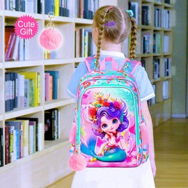 ZLYERT 16" Mermaid Backpack for Girls, 3Pcs Kids School Backpacks with Lunch Box, Bookbag for Elementary Preschool Kindergarten(Pink)