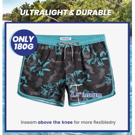 MaaMgic Mens 5" Short 70s 80s 90s Vintage Swim Trunks Quick Dry Bathing Suits Swimming Shorts Swimsuits Board Shorts,New Black Grey Camo Flower 4.5,S