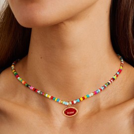 Jesvo Football Beaded Necklaces Gifts for Girls Women, Sport Accessories Stuff Pendant Chain Birthday Christmas Valentine Day Jewelry for Team Coach Player Her Mom Daughter Age Kids Teen Teenager
