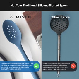 Misen Silicone Slotted Spoon - Heat Resistant up to 450ºF Kitchen Spoon - Kitchen Utensils - Versatile Scoop for Poached Eggs, Dumplings, Pasta - Convenient Stirring Spoon - 12-inch - Blue