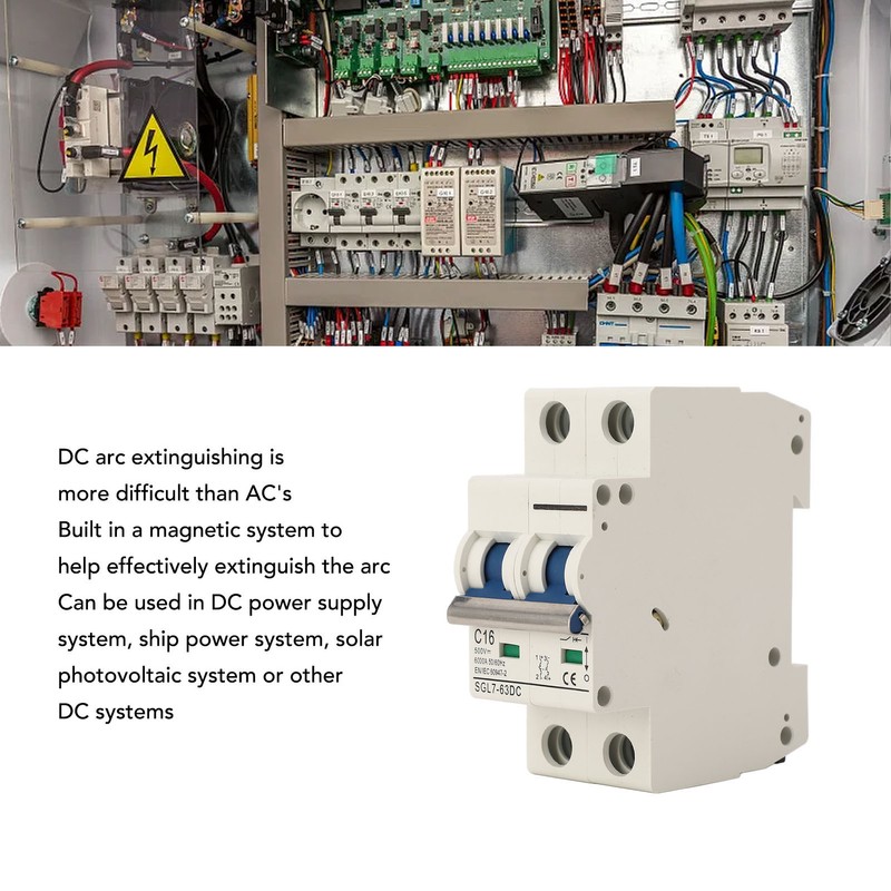 DC Circuit Breaker 2P 16A Overload Protection DIN Rail Mount