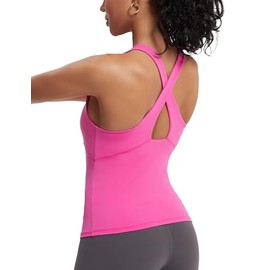 MathCat Womens Cross Back Workout Tank Tops-with Built in Bra, High Neck Athletic Yoga Gym Tank Tops Rosered