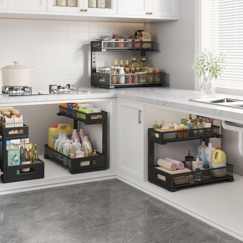 1 Pack 17IN Depth Under Sink Storage Organizer, Large 2-Tier