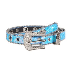 MAIGO Y2k Belt - Blue Pink Black Sparkly Rhinestone Belt Buckles Womens Fashion Y2k Accessories Jeans Dress Western Cowgirl Bling Studded Design Leather Diamond Belt Leather Studded Belt Dress Jeans