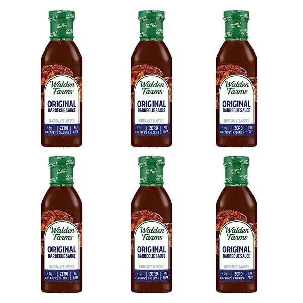 Walden Farms Sugar Free BBQ Sauce, 6 Pack Original Flavor, 12-oz. Gourmet Barbecue Grilling Marinade for Meat, Ribs, Pork, Chicken, and Steak, No Carb Keto Friendly