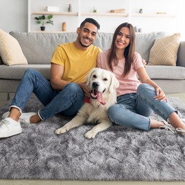 Noahas Fluffy 8x10 Area Rugs for Living Room,Tie-Dyed Grey Large Shag Bedroom Carpet,Shaggy Rugs for Bedroom,Big Living Room Rugs,Soft Kids Rug Non Slip Reduce Noise Room Decor