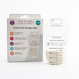 Breast Milk Storage Bags Breastmilk Pouches for Fridge or Freezer Use, Store Flat or Standing, BPA and BPS Free, Pre-Sterilised, Double Zipper Seal Multi Pack Tiny to Tots (25 Pack)
