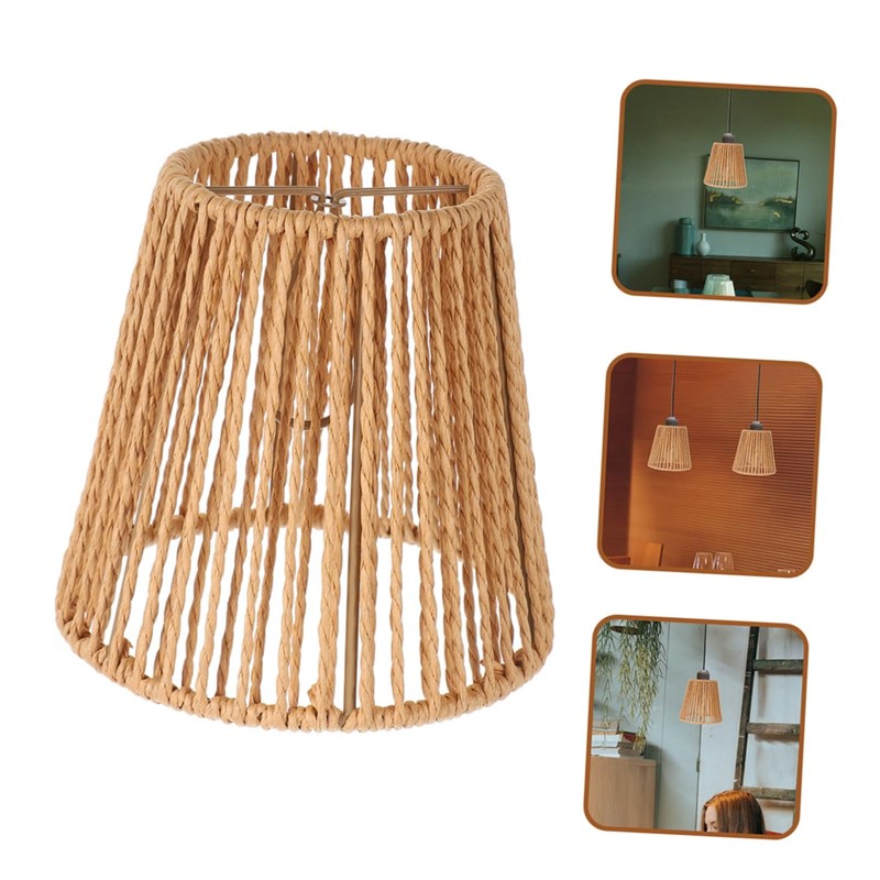 Cabilock Rattan Woven Pendant Lampshade Rustic Sconce Cover Style Small