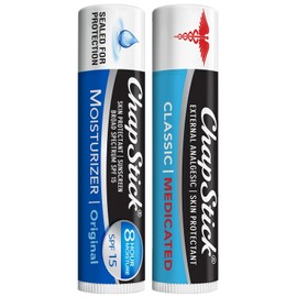 ChapStick Paquete de alivio del dolor de labios secos y herpes labial – Bálsamo labial clásico medicado + hidratante original con SPF 15, 0.15 oz Ea (juego de 2 piezas)