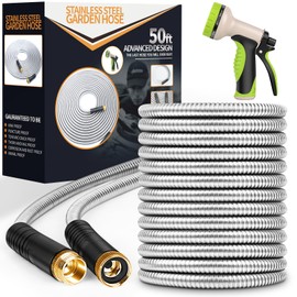 Garden Hose 50 ft, Stainless Steel Water Hose with 10 Function Nozzle Flexible, Heavy Duty, Lightweight, No-Kink, Pet Proof, Puncture Proof Hose Metal for Yard, Outdoor