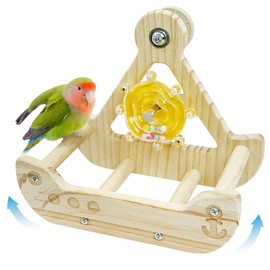 Apatal Bird Perch Toy Wooden Rocking Parrot Toy with Colorful Parakeet Toys Wheel Interactive Exercise Perches Birds Enrichment Toy Bird Cage Accessories for Conure Cockatiel Budgie Lovebird