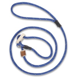 Dog Lead with Collar 6 mm, Moxon Lead, Slip Lead, Agility Lead with Pull Limit, Stag Horn Pull Stop, Various Lengths, Various Colours 3 (Blue-Reflective, 130 cm)