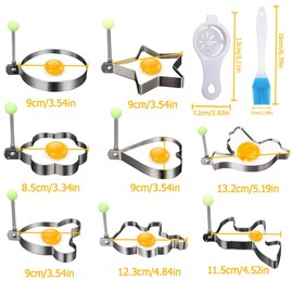 Egg Rings for Frying, 8 PCS Stainless Steel Egg Rings with Folding Handle, Non Stick Fried Egg Rings for Household Kitchen Cooking Egg Frying Breakfast Mini Burger Silver