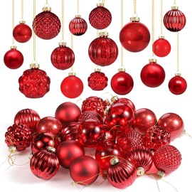 Liliful 24 Pcs Glass Christmas Ball Ornaments Christmas Tree Decoration Hanging Balls Christmas Ornaments for Festival Home Wedding Holiday Party Decor(Red,2.36 Inch)