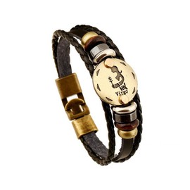 Zodiac Sign, Constellation, Astrology Bracelet, Charm Leather Wristband, Bangle, Base Metal, Virgo01