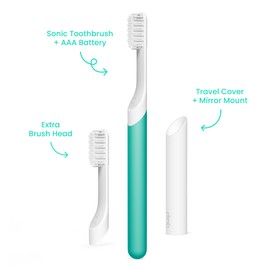Quip Sonic Toothbrush for Adults with Timer - Includes Extra Brush Head and Travel Cover Mount - Electric, Soft Bristle Refill Head, Plastic Handle, 3 Month Battery Life - Travel Toothbrush - Green