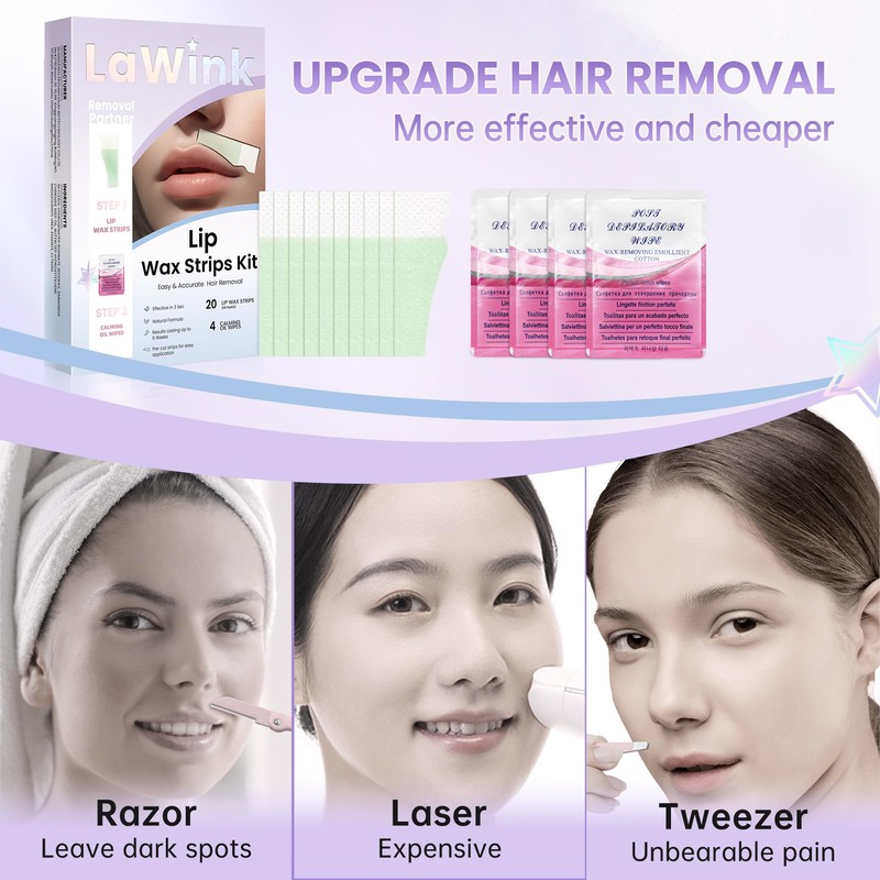 LaWink Wax Strips, Cold Wax Depilation Strips, Upper Lips, Wax