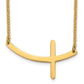 Brilliant Bijou Chisel Stainless Steel Polished Yellow IP-plated Curved Sideways Cross on an 18 inch Cable Chain Necklace