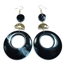 Teri's Boutique Acrylic Round Mottled Dangle Drop Marble Open Circle Women Fashion Hook Earrings (Black)