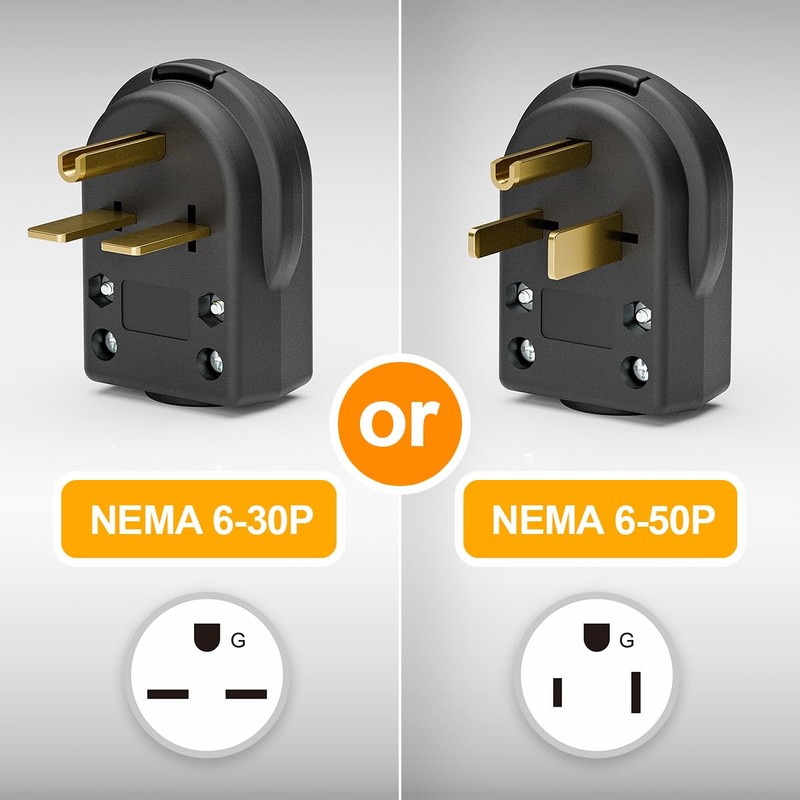 2-in-1 Nema 6-30P/6-50P Plug 30/50 Amp 250 Volt Angle Plug,