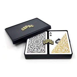COPAG 1546 Design 100% Plastic Playing Cards, Bridge Size (Narrow) Black/Gold (Standard Index, 1 Set)