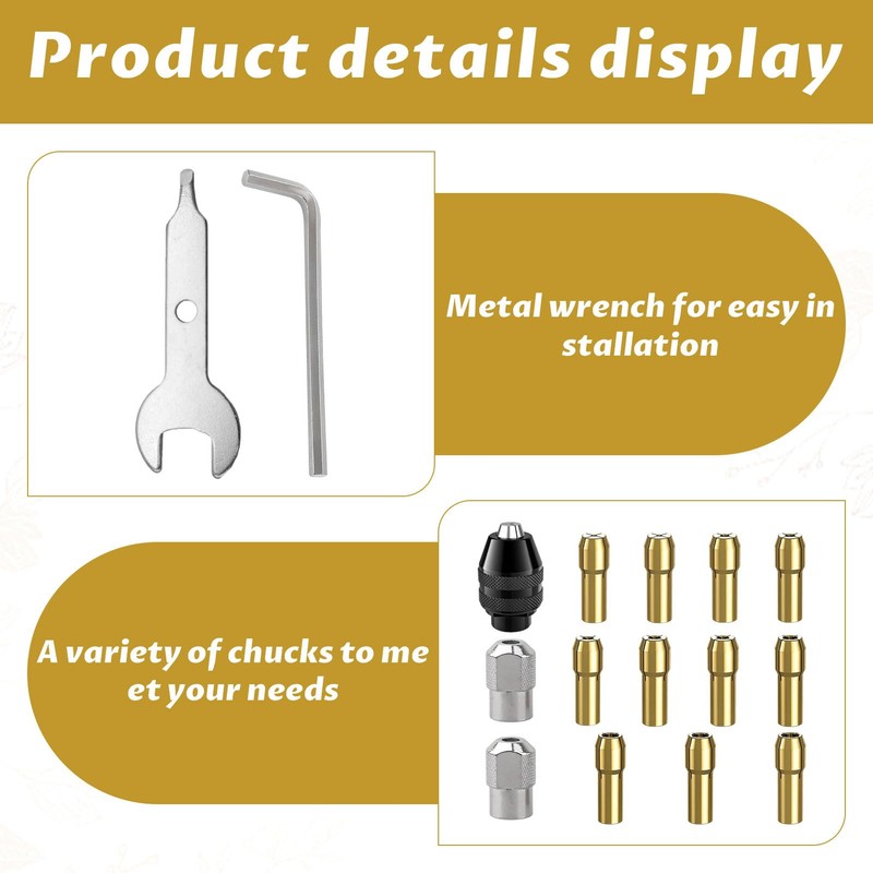 16Pcs Chuck Keys for Drill,Multi Chuck Set for Dremel Collet