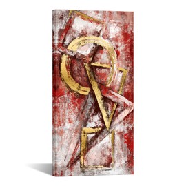 KREATIVE ARTS Large Red and Gold Abstract Canvas Wall Art 20x40 Giclee Print Geometric Modern Painting for Living Room Office Bedroom Burgundy Vertical Artwork for Home Decor