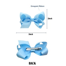 6 PCS Hair Clips with 3" Grosgrain Ribbon Bows - Solid Color Hair Accessories for Toddler Girls and Kids (Light Blue)