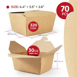 SPARGOS Chinese Takeout Containers (70 Pack) 30oz Kraft Brown Cardboard Paper Togo Take Out Boxes Biodegradable Eco To go Food For Restaurants Catering Party