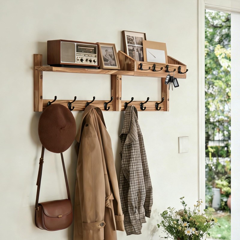 ZOESEEK 29" Coat Rack Wall Mount with Shelf, 4 in