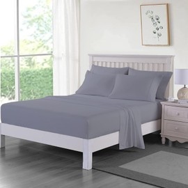 Dazzle Collection® 100% Egyptian Cotton Sheet 200 Thread Count Bed Fitted Sheet Hotel Quality Bedding Set Cotton for Caravan Campervan (Single Fitted Sheet, Silver)