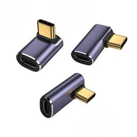 USB 4.0 Type C Converter Adapter, Left and Right 90°, Bend 3 Types, PD, 100 W, Fast Charging, 40 Gbps High Speed Data Transfer, 8K @ 60Hz Video Output, L-Shape, Type C, Type C, 90 Degrees, Male and