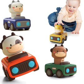 Press & Go Car Toy for Toddlers 1-3, Baby Animal Racing Cars, Infant Play Vehicle Set, Baby Push Go Friction Car Toys for 6-9-12-18 Months, 1st Birthday for 1-2 Years Old Boys
