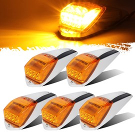Partsam Partsam 5PCS Truck Cab Marker Light 17 LED Amber Top Roof Running Lights w/Chrome Base Truck Trailer Light Replacement for Peterbilt/Kenworth/Freightliner//Mack/Autocar Hayes,DOT Compliant