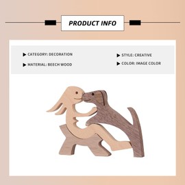 EULAPGOE Wooden Lovely Pet Carving Ornaments, Natural Solid Wood Cute Puppy Family Wooden Carving, dog and People Crafts Statue Sculpture Ornament Home Decor, Pet Lover Creative Gifts Kiss Puppy