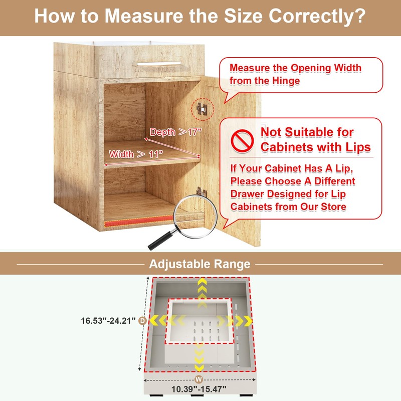 Pull out Cabinet Organizer,Width (11"-16") and Depth (17"-24") Expandable With