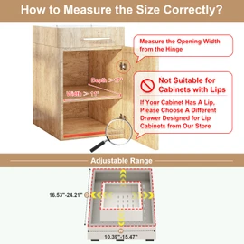 Pull out Cabinet Organizer,Width (11"-16") and Depth (17"-24") Expandable With 3 Rails,No Drill Adjustable Slide out Drawers for Kitchen,Pantry,Adhesive Roll out Shelves,for Cabinets Without Lip,White