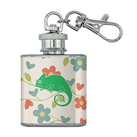 Chameleon Floral Wallpaper Stainless Steel 1oz Mini Flask Key Chain