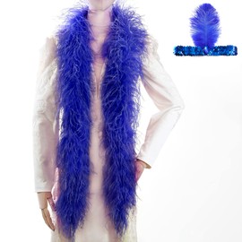 Soarer Blue Ostrich Feather Boas – 2yards 3ply Long Boas for Party, DIY Production, Clothing Decoration (Royal Blue)