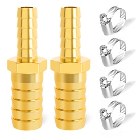 TAISHER 2PCS Brass Hose Barb Fittings 5/8 Inch to 3/8 Inch Barb Hose, Reducing Barb Brabed Fitting Splicer Mender Union Air Water Fuel with 4PCS Hose Clamp